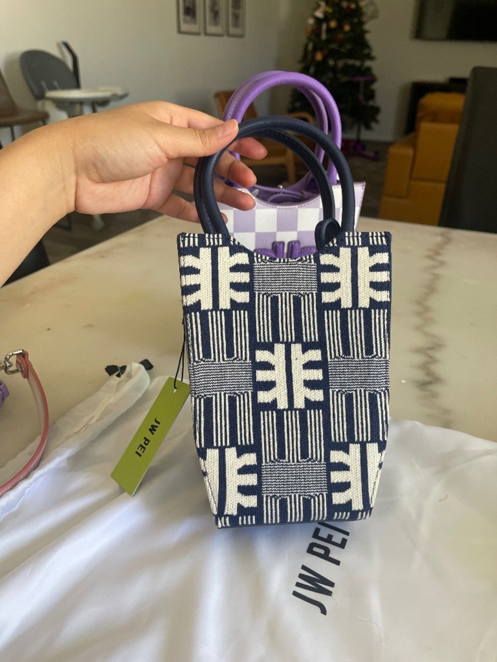 Jw pei blue knit phone bag
